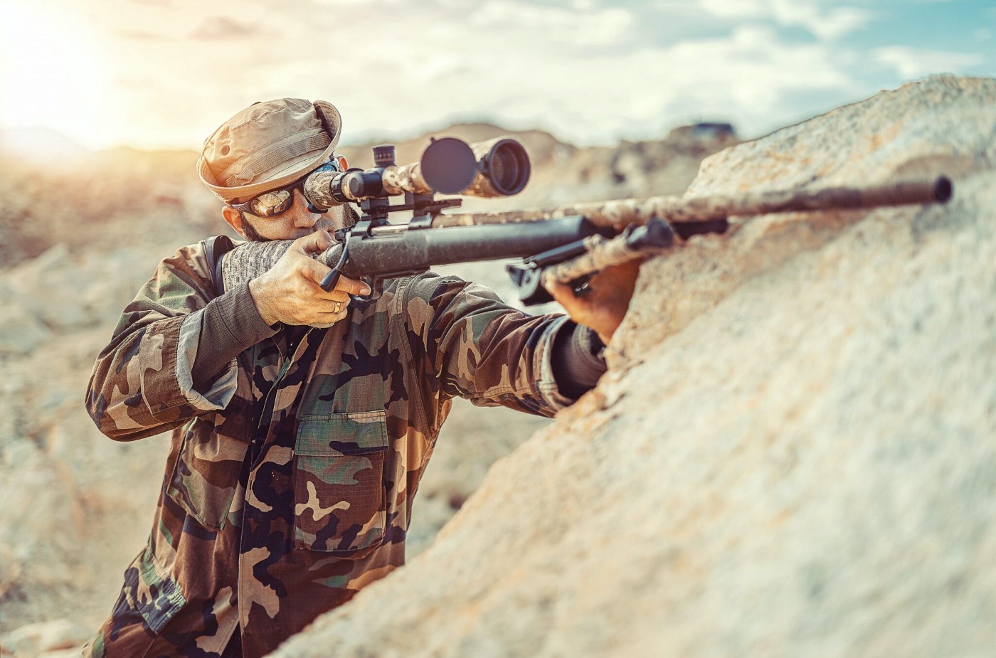 soldier aiming down sight with a sniper rifle soldier aiming down sight with a sniper rifle